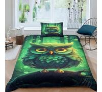 GTDKSUEVG Green Owl 3D Printed Duvet Cover SetQuilt Cover Easy Care Bed Linen Soft Cosy 3 Pcs Bedding Sets Pillowcases for Kid Teens Boys And Girls Man Single（135x200cm）