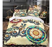 GTDKSUEVG OrnatePattern 3D Print Duvet Cover 3pc Premium Microfibre Concealed BohemianArtStyle Duvet Cover 2 Pillowcases Lightweight Stain-Resistant Teens Young Adults Double（200x200cm）