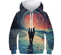 GTDKSUEVG Unisex Hoodie Space Cat 3D Print Sportswear Long Sleeve Casual with Big Pockets 7-9Y