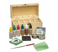 GTE Precious Metal Jewelry Testing Kit Gold Silver Platinum Test Acids Wooden Box 30X Eye Loupe 10K 14K 18K 24K Needle File Cloth Acid