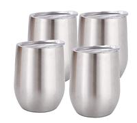 Gteller 12 oz Stainless Steel Wine Tumbler Stemless Glasses with Lid, Double Wall Insulated Travel Mug Perfect for Wine, Coffee, Drinks, Champagne, Cocktails, Colorful (silver4pcs)