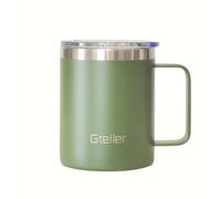 Gteller 12oz Coffee Mug With Handle, Double Wall Stainless Steel Insulated Lowball Tumbler Keeping Hot and Cold (Olive green)