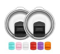 Gteller 2 Pack Magnetic Slider Replacement Lid for 20 oz 30 oz Tumbler With 6 pcs Slider,Sliding Closure Slip Cover Spill Proof (20oz Black+6 Slider)