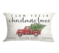 GTEXT Farm Fresh Christmas Trees Red Truck Pillow Cushion Cover Case for Couch Sofa Home Decoration Cotton 12 X 20 Inches Deer Tree