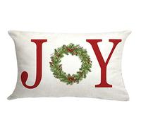 GTEXT Joy with Wreath Throw Pillow Cover Farmhouse Christmas Decor Cuhion Cover Buffalo Check Trees Pillow Cover Farm Decor 20x12 inch Outdoor Pillow Cushion,
