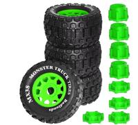 GTFRUQAS Rc Car Tyre Tire Wheels For Sledge For Arrma For Kraton For Outcast For Tamiya For HSP 1/7 1/8 4pcs 175mm Monster Stunt Truck Tire 17mm Wheel Hex RC Car Parts(Green)