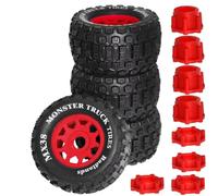 GTFRUQAS Rc Car Tyre Tire Wheels For Sledge For Arrma For Kraton For Outcast For Tamiya For HSP 1/7 1/8 4pcs 175mm Monster Stunt Truck Tire 17mm Wheel Hex RC Car Parts(Red)