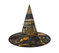 GTGHYLHA Beautiful City Night View Full Screen Printed Oxford Fabric Soft And Comfortable Unisex Carnival Halloween Party Witch Hat
