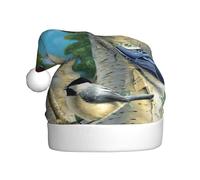 GTGHYLHA Birds In Birch Tree Full Screen Printed Polyester Fabric, Suitable For Both Men And Women, Adult Plush Christmas Hats, Holiday Parties, Halloween Hats