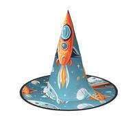 GTGHYLHA Cartoon Rockets Full Screen Printed Oxford Fabric Soft And Comfortable Unisex Carnival Halloween Party Witch Hat