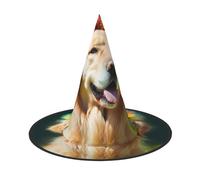 GTGHYLHA Golden Retriever Dog Full Screen Printed Oxford Fabric Soft And Comfortable Unisex Carnival Halloween Party Witch Hat