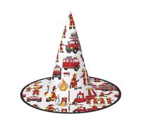 GTGHYLHA Little Boys And Girls In Firefighters Full Screen Printed Oxford Fabric Soft And Comfortable Unisex Carnival Halloween Party Witch Hat