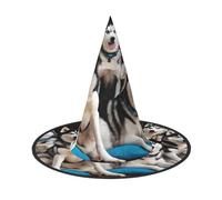 GTGHYLHA Lovely Husky Full Screen Printed Oxford Fabric Soft And Comfortable Unisex Carnival Halloween Party Witch Hat