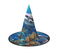 GTGHYLHA Tropical Fish Turtle Full Screen Printed Oxford Fabric Soft And Comfortable Unisex Carnival Halloween Party Witch Hat