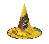 GTGHYLHA Yellow Sunflowers With Red Butterfly Full Screen Printed Oxford Fabric Soft And Comfortable Unisex Carnival Halloween Party Witch Hat