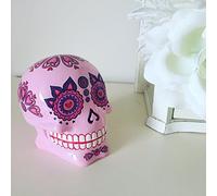 GTH010G Day of the Dead Candy Skull Hand-Painted Money Box Pink 10 centimetre