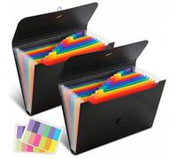 Gtheimn 2 Pack Expanding File Folder, 13 Pockets Accordion File Organizer, A4 Letter Size Plastic Document Holder with Colored Tabs, Monthly Bill Receipt Sorter for Home Office School