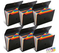 Gtheimn 6 Pack Expanding File Folder, 13 Pockets Accordion File Organizer, A4 Letter Size Plastic Document Holder with Colored Tabs, Monthly Bill Receipt Sorter for Home Office School