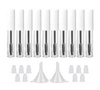 GTHER 10PCS 10ML Empty Mascara Tube Bottle with Eyelash Wand & Rubber Inserts & Funnels Set for Castor Oil/Eyelash Growth Oil, DIY Mascara Eyelash Cream Container with Cap,Matte White
