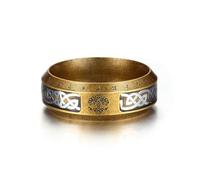 GTHIC 8mm Stainless Steel Tree of Life Viking Band Ring for Men and Women Celtic Knot Gold Tone Yggdrasil Amulet Ring Vintage Unisex Viking Jewelry US Size 13-B