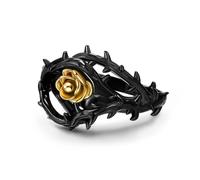 GTHIC Gothic Rings with Vintage Black Thorn & Yellow Gold Rose Flower Design, Non-Tarnish Stainless Steel Punk & Witchy Statement Rings, Size 8 for Women & Men