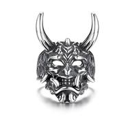 GTHIC Men’s Stainless Steel Japanese Oni Mask Skull Rings Vintage Hannya Half Mask Jewelry Size 13