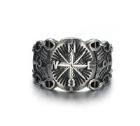 GTHIC Men's Stainless Steel Viking Pirate Compass Ring Vintage Northern Marine Anchor Biker Ring Sailor Amulet Jewelry Size 12.5