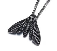 GTHIC Moth Skull Pendant Gothic Death's Head Hawkmoth Skull Pendant Necklace for Men and Women Stainless Steel Silver Color With Chain Jewelry Gift with 70cm chain