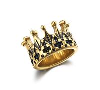 GTHIC Stainless Steel Kingdom Crowns Rings for Women Men Punk King Queen Knight Domineering Rings Jewelry Gold Tone Non Tarnish Statement Rings Gothic Ring Jewelry, Size 7