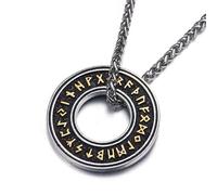 GTHIC Stainless Steel Norse Viking Men's Necklace Runes Circle Pendant Fashion Knot Belt Charm Irish Amulet Jewelry Gold with 70cm Chain