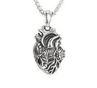 GTHIC Stainless Steel Punk Anatomical 3D Open Heart Pendant for Men Women Small Size Human Anatomy Necklace in Silver