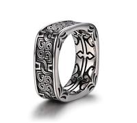 GTHIC Stainless Steel Retro Square Round Pangu Band Ring for Men and Women Celtic Knot Silver Tone Domineering Amulet Ring Vintage Unisex Viking Jewelry US Size 11
