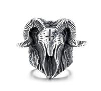 GTHIC Stainless Steel Skull Satan Sheep Rings For Men Gothic Anti Cross Demon Devil Goat Head Baphomet Punk Rings Jewelry Size 12