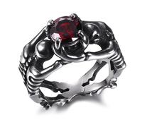 GTHIC Stainless Steel Skull Tribute Gem Ring Gothic Ring for Men Women Red Zircon Jewelry Gift Size 8 for Halloween