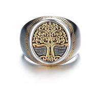 GTHIC Stainless Steel Tree of Life Viking Signet Ring for Men and Women Gold Tone Vintage World Tree Yggdrasil Amulet Ring Round Unisex Viking Jewelry US Size 7