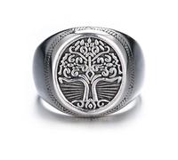 GTHIC Stainless Steel Tree of Life Viking Signet Ring for Men and Women Silver Tone Vintage World Tree Yggdrasil Amulet Ring Round Unisex Viking Jewelry US Size 6
