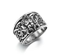 GTHIC Stainless Steel Viking Celtic Knot Rings for Men Women Vintage Nine Tailed Fox Animal Ring Jewelry Gifts Size 9