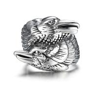 GTHIC Stainless Steel Viking Double Raven Head Ring For Men Women Retro Punk Odin's Crows Amulet Animal Rings Jewelry, Size 9
