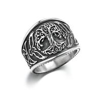 GTHIC Stainless Steel Viking Rings for Men Tree of Life Norse Raven Celtic Knot Ring for Women Vintage Amulet Ring Jewelry Gift, Size 9