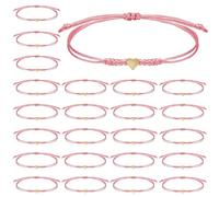 Gthiely 24 Pcs Pink Heart String Bracelets for Women - Adjustable Rope Braided Bracelet Pack Bulk Party Favors Coquette Cute Graduation Wedding Dance Team Cheer Friendship Bracelets