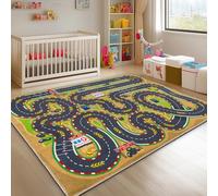 GthreeD Car Racing Track Rug, Soft & Non-Slip Machine Washable, perfect for educational play, learning, discovery, for children's rooms, living rooms, studies, playrooms,140x200 cm