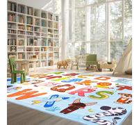 GthreeD Kids Carpet Playmat Rug Alphabet Animals - Nursery Area Rug 160x230 cm Extra Large Soft Crawling Play Mat for Children Toddlers Bedroom Playing & Learning,Soft & Non-Slip,Blue