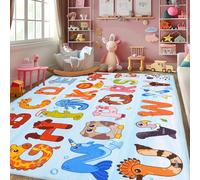 GthreeD Rugs for Playroom,Educational Rug for Learning ABC Alphabet & Animals,Soft & Non-Slip Machine Washable,Ideal for Exploration Game Perfect for Nursery Living Room Decor,Blue,200x300 cm