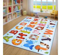 GthreeD Rugs for Playroom,Educational Rug for Learning ABC Alphabet & Animals,Soft & Non-Slip Machine Washable,Ideal for Exploration Game Perfect for Nursery Living Room Decor,Blue,120x160 cm