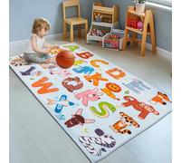 GthreeD Rugs for Playroom,Educational Rug for Learning ABC Alphabet & Animals,Soft & Non-Slip Machine Washable,Ideal for Exploration Game Perfect for Nursery Living Room Decor,Blue,80x150 cm