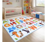 GthreeD Rugs for Playroom,Educational Rug for Learning ABC Alphabet & Animals,Soft & Non-Slip Machine Washable,Ideal for Exploration Game Perfect for Nursery Living Room Decor,Blue,140x200 cm