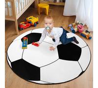 GthreeD Soft Area Circle Soccer Rug, 120 cm Gifts for Boys Girls, Shag Bedside Rug for Kids Teens, Soccer Lovers Room Decor Indoor Round Carpet for Bedroom Living Room, Nursery, Machine Washable