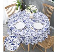GthreeD Table Cloth Round 150cm Wipeable Tablecloths Waterproof Stain-resistant Polyester Outdoor Floral Tablecloths for Cafe Restaurant Picnic Garden Decoration