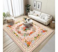 GthreeD Washable Living Room Rug, 160 x 230 cm, Beige Boho Short Pile Rug, Large Bedroom, Oriental Vintage Flowers, Soft, Non-Slip for Bedroom, Dining Room
