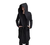 GTHTTT Mens Hooded Poncho Cape Cloak Long Cardigan Open Front Draped Lightweight Shawl Windbreaker Leisure Coats Jackets,Black,XL